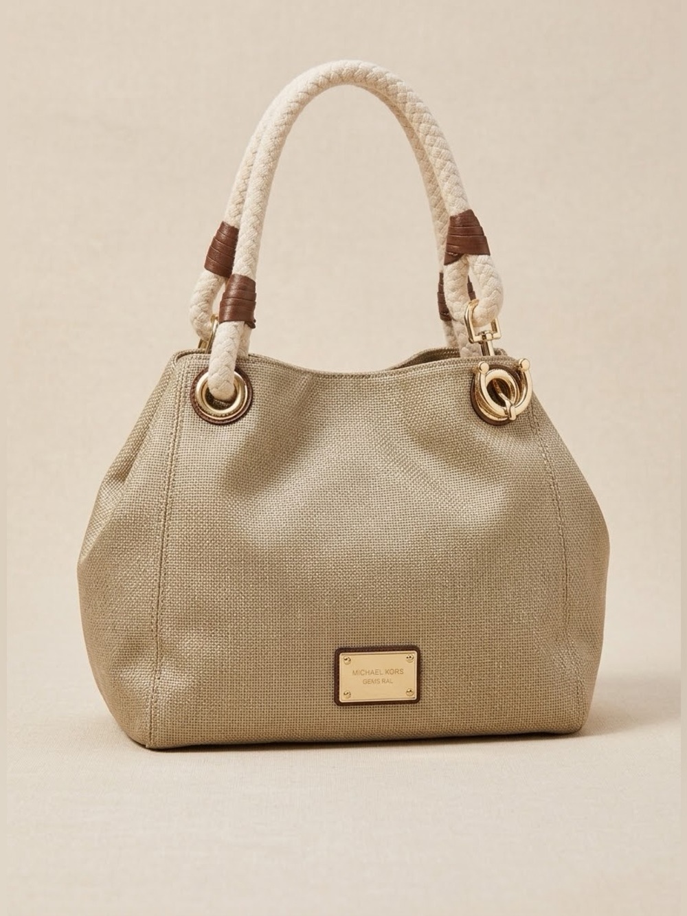 Michael Kors Metallic Gold Woven Shoulder Bag Rope Handles